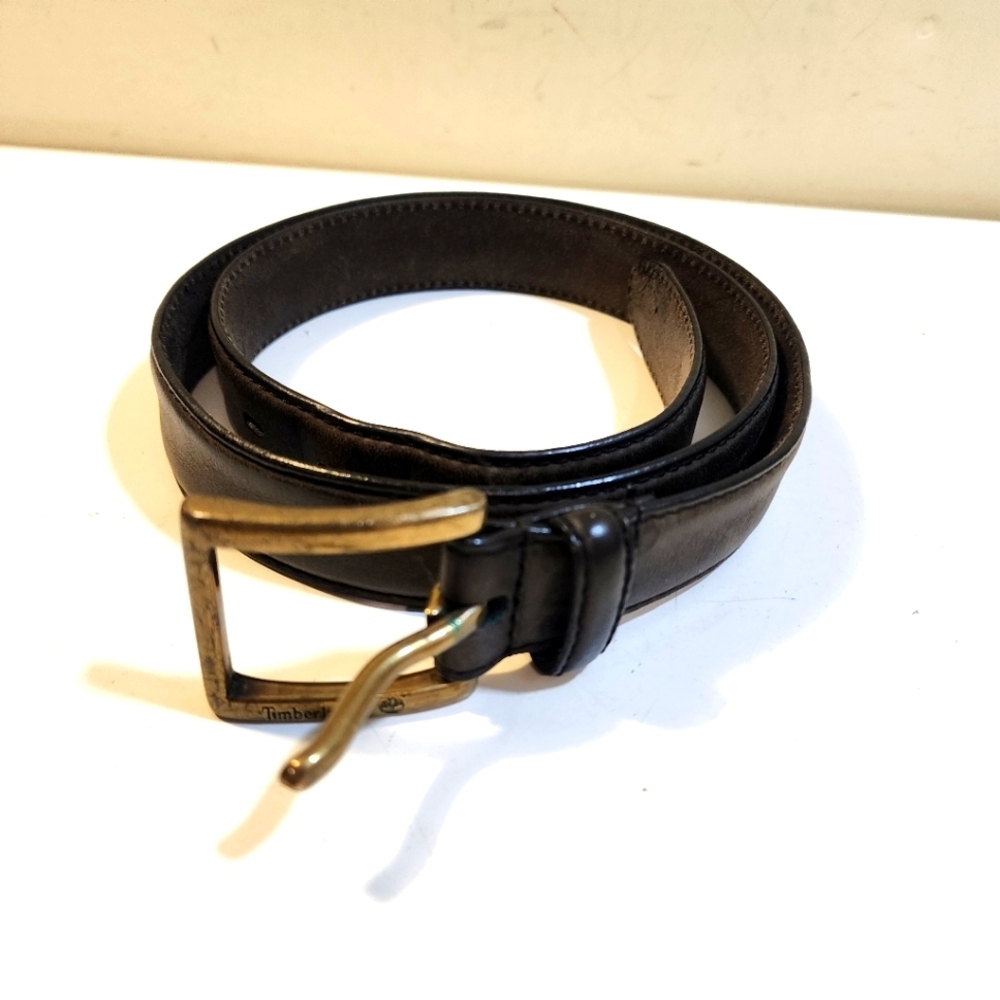 Timberland Men's Brown Leather Classic Black Belt with Brass Buckle 36